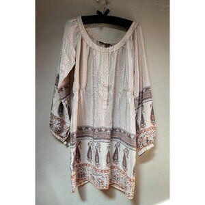 What Goes Around Comes Around Women Shift Mini Dress Medium Long Sleeve Geo Silk